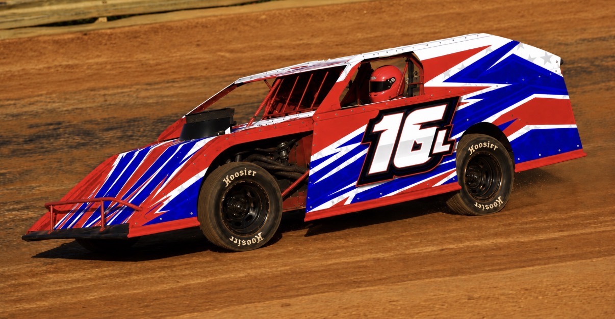 Shawn Lile's red, white, and blue #16L Open Wheel Modified on track